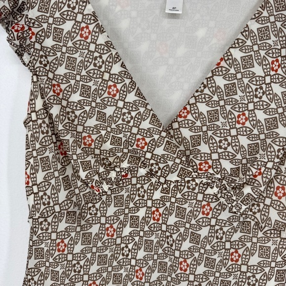 Ann Taylor Womens Y2K Babydoll Blouse Top Size 4 Petite Brown Geometric Zip Vtg - Picture 5 of 8